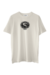 picture of ivory short sleeve t-shirt with black screenprinted image of an angel cameo broach with "CASPER CHOA" logo beneath